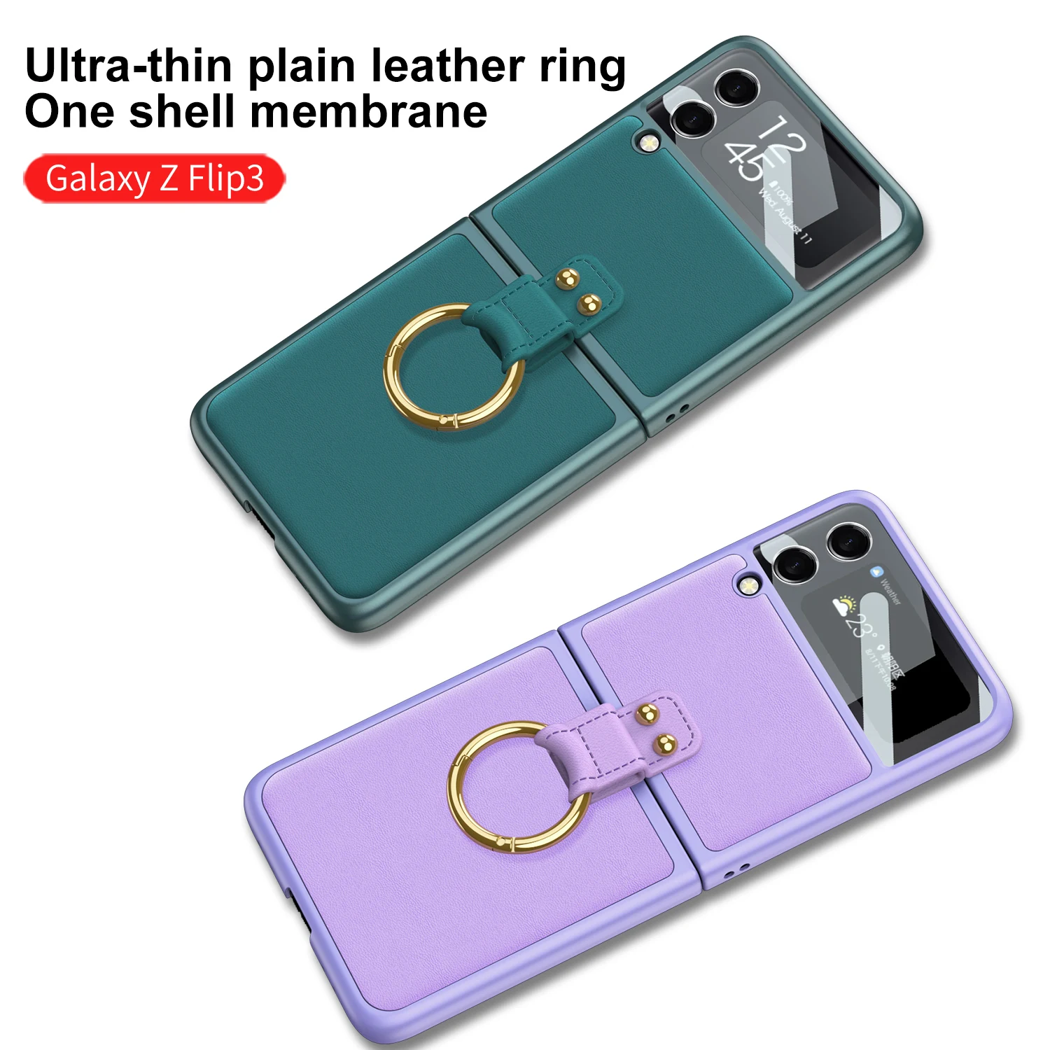 

Матовый тонкий чехол с кольцом на палец для Samsung Galaxy Z Flip 3, кожаный чехол с задней камерой и металлическим кольцом