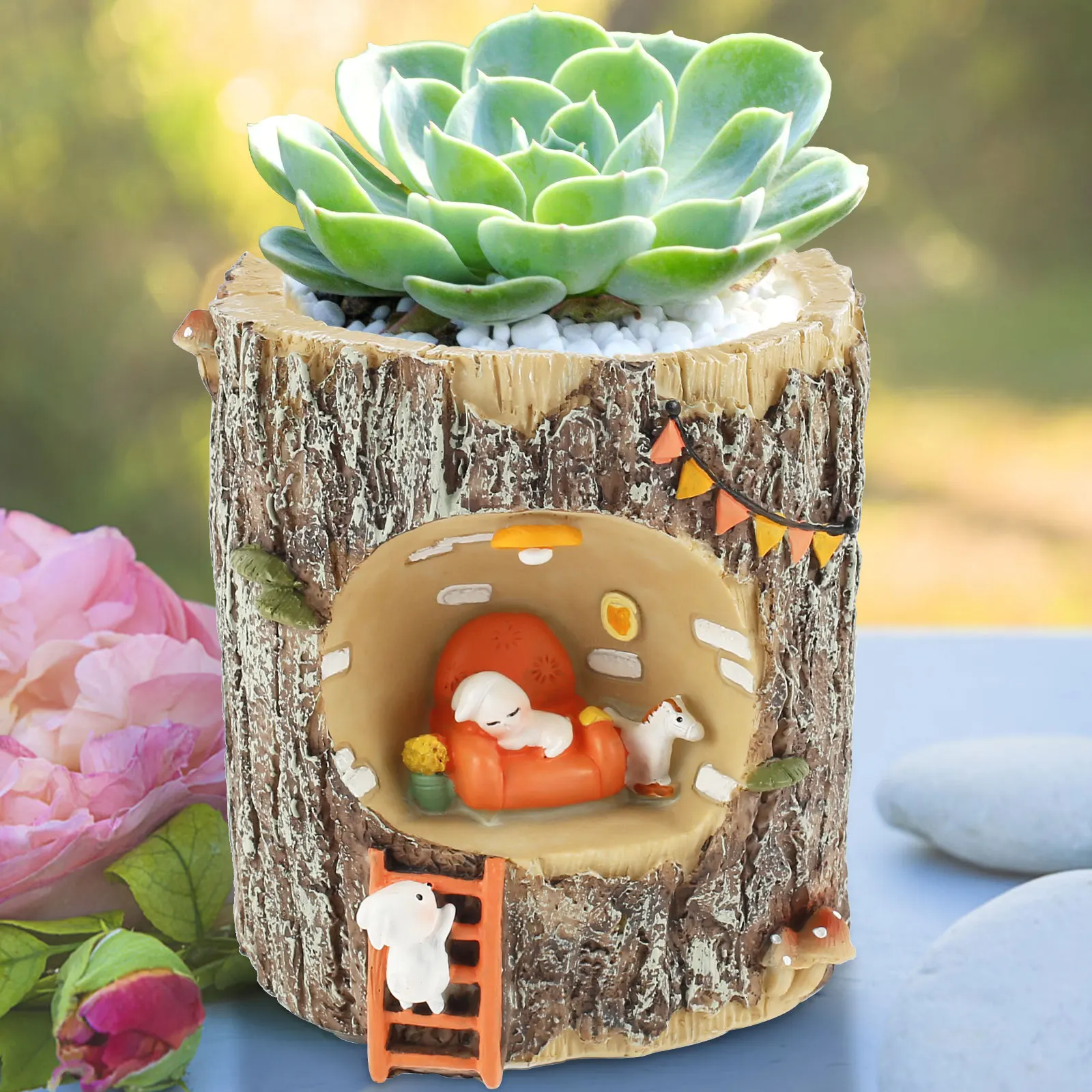 

Tree Stump Planter Creative Animal Plants Pots Decorative Flower Pots Garden Stump Pot Cute Resin Cactus Flower Pot for Flower