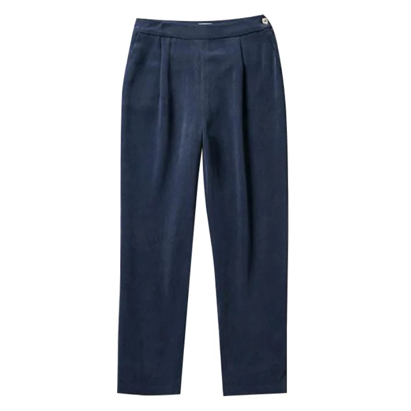 Mulberry Silk Blue Slim Straight Casual Pants Cropped Pants