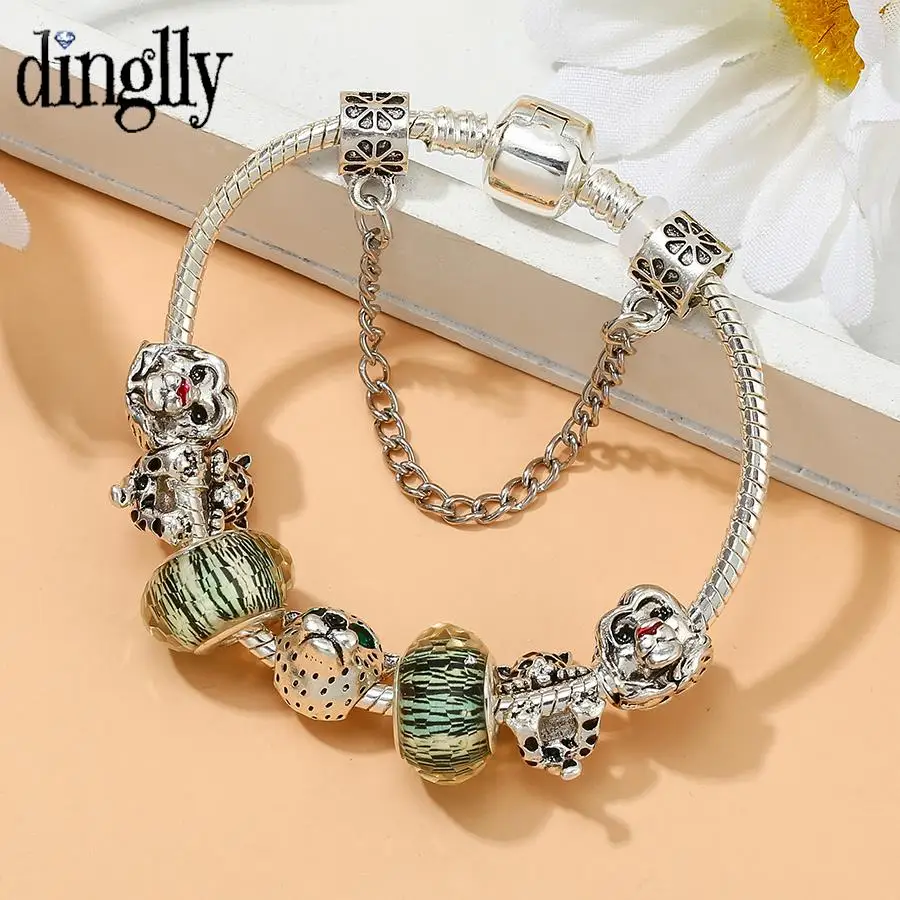 

DINGLLY, бусины в виде животных, Лев и волк, бусины, леопардовые шармы, браслеты для мальчиков, Diy, бусины, детские ювелирные изделия, подарки