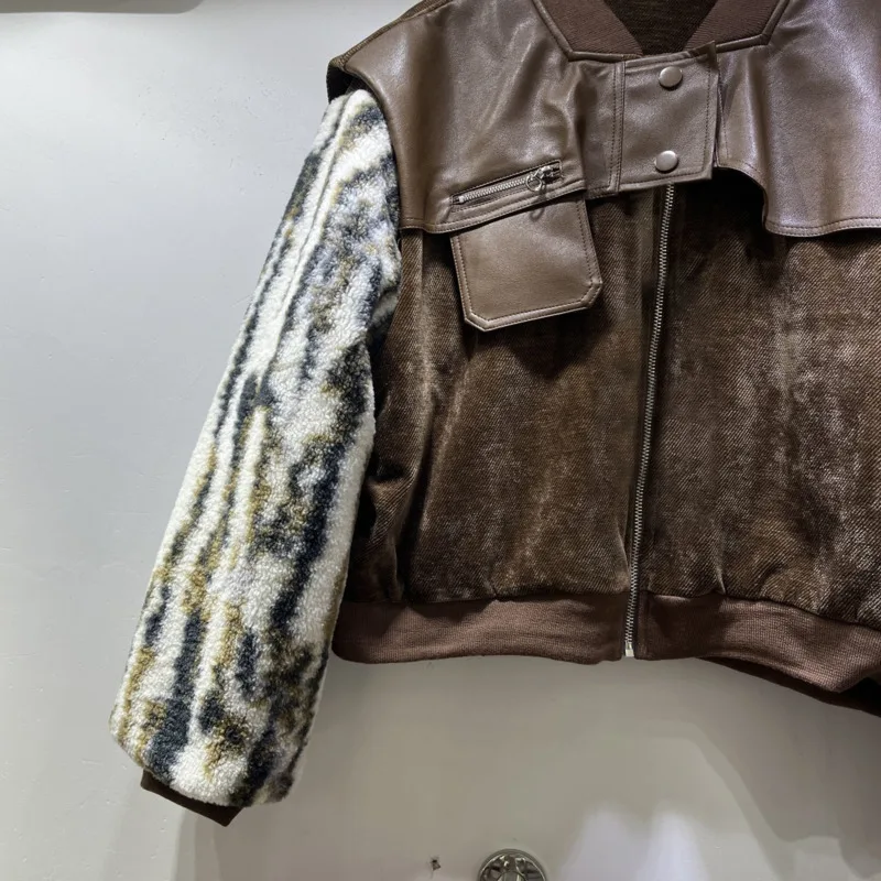 DEAT женское пальто с хлопковой подкладкой в стиле пэчворк из искусственной кожи