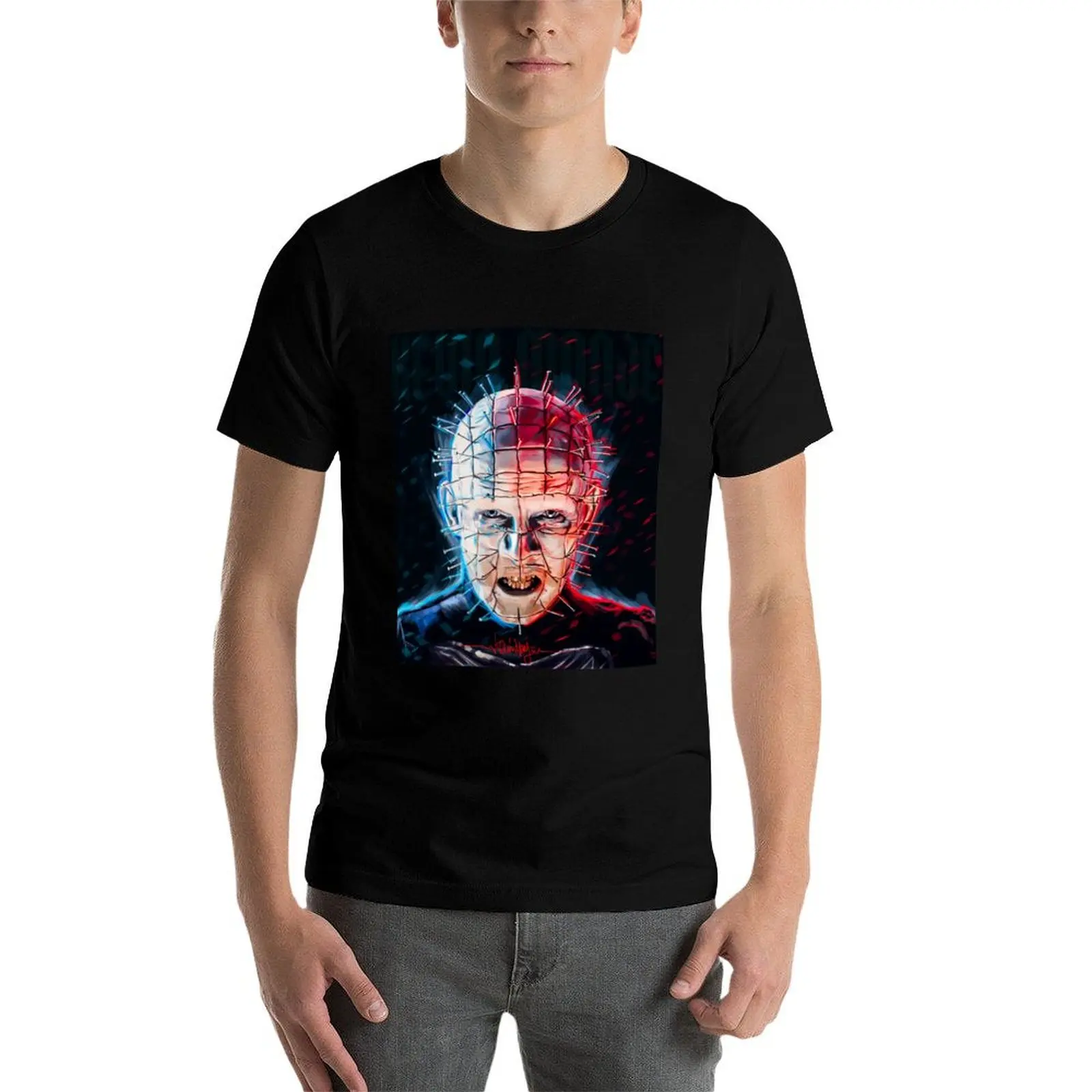 Фото Футболка Pinhead (Hellraiser) в минималистском стиле, повседневная, с короткими рукавами №4