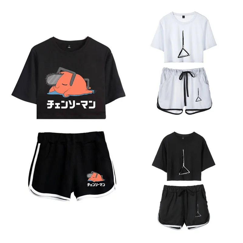 

Костюм для косплея «бензопила», мужской костюм покита, комплект из кроп-топа и шорт с 3D принтом