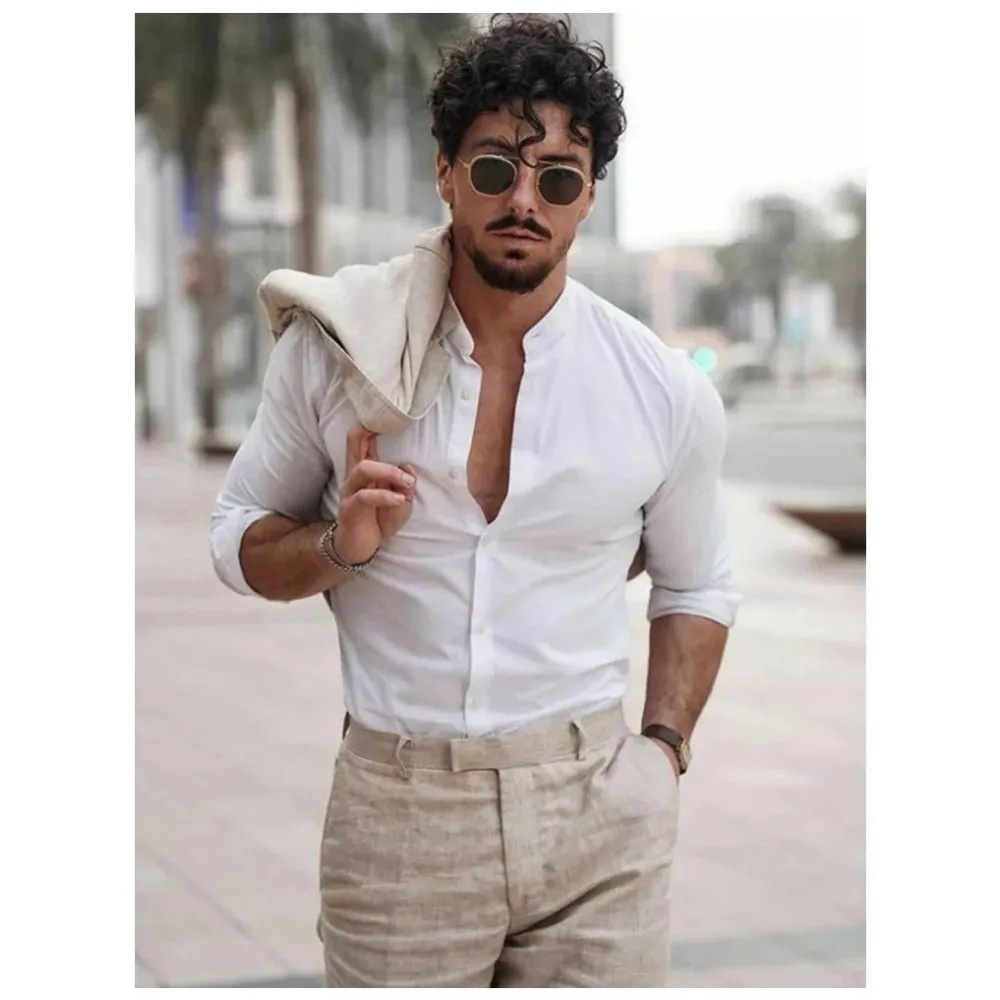 Костюм мужской льняной из 2 предметов однобортная одежда Terno для свадьбы