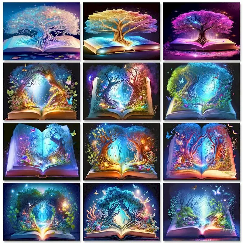 

SDOYUNO DIY Oil Painting By Number Tree Landscape On Canvas Acrylic Paint Coloring By Number Abstract Drawing Adults Home Decor