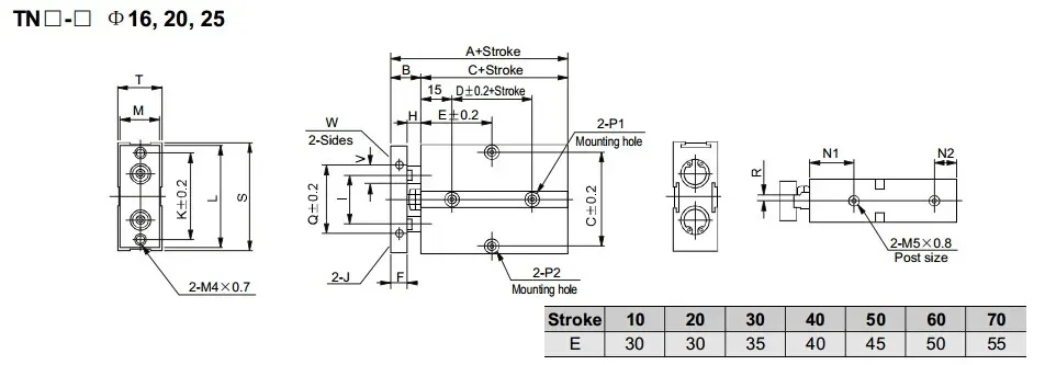 Тип TN40-50/100/150/200 мм двухстержневой/двойной стержень/пневматический цилиндр с