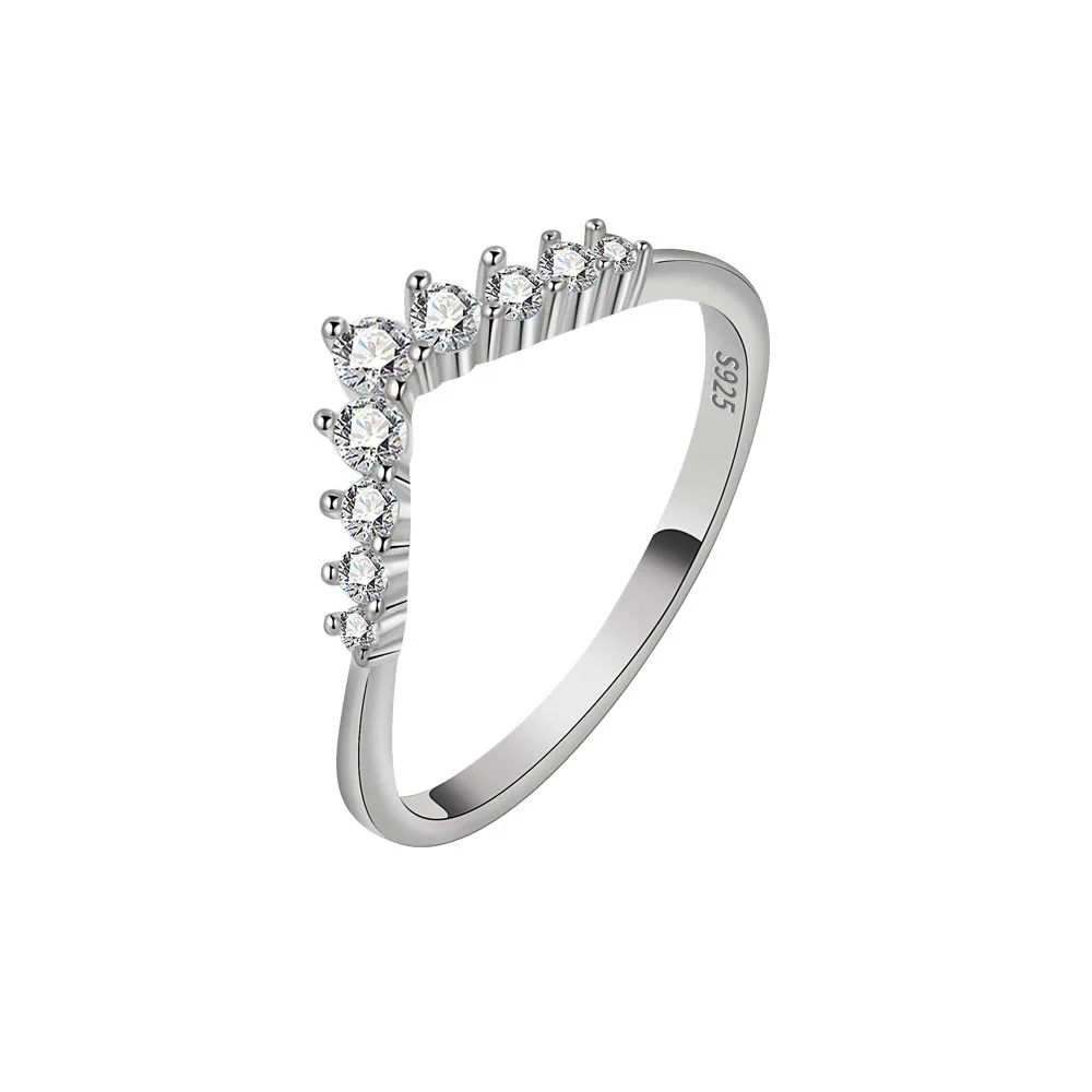 

925 Sterling Silver Japanese and Korean Simple V-shaped Zircon Ring for Women Personality Sen Series Small Fresh Accessories