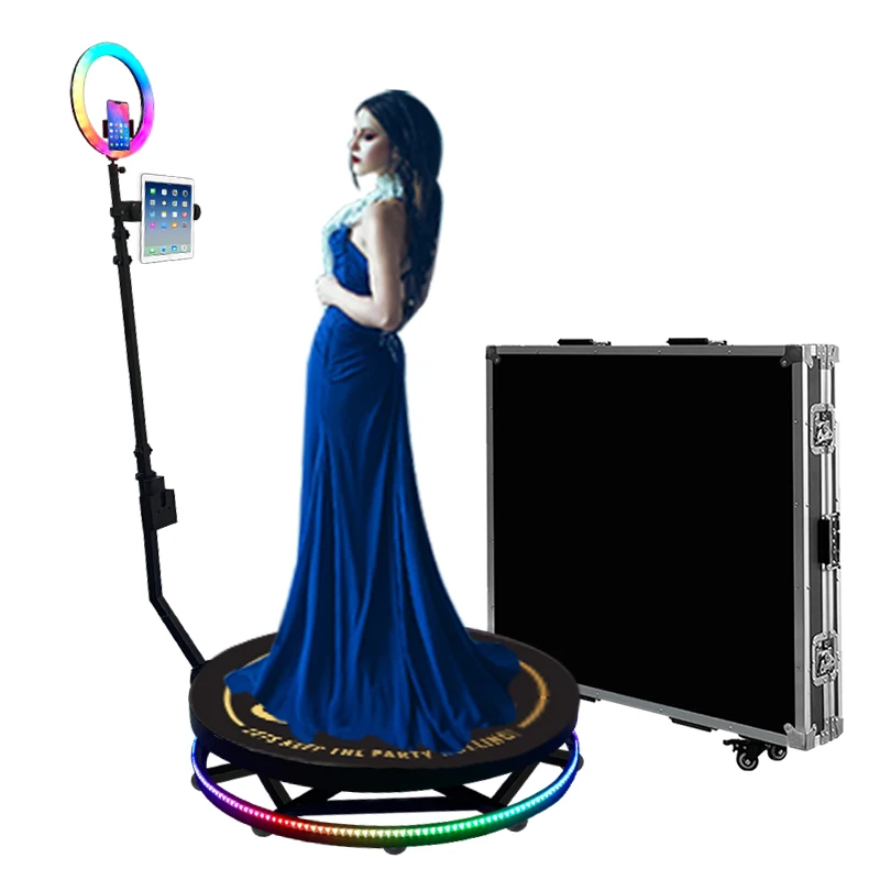 

Automatic Metal 360 Photo Booth Rotating Machine Selfie 68 80 100 115cm Stand 1-7People With Flight Case For Wedding Party Event