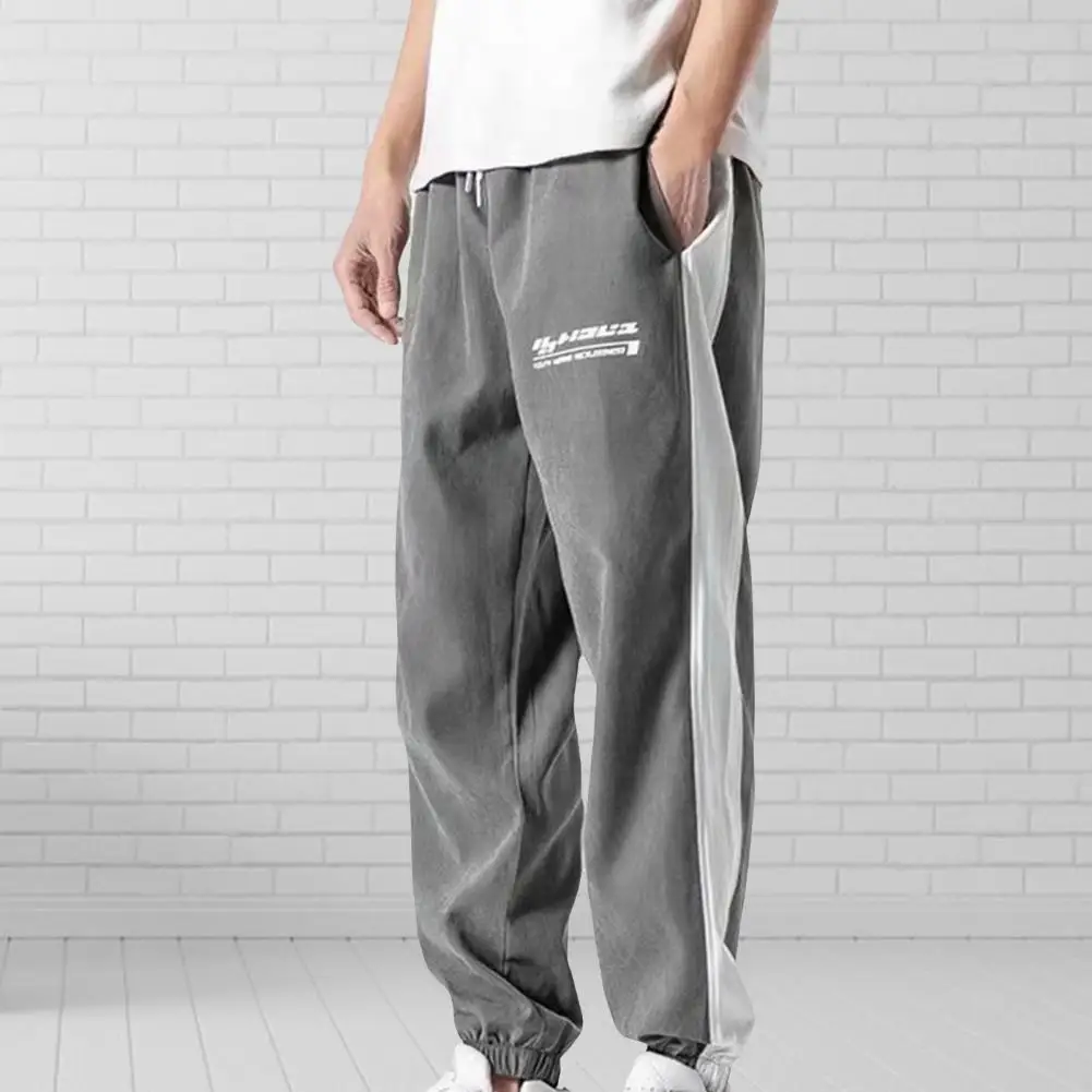 

Color Block Spring Autumn Men Pants Elastic Waist Ankle Tied Patchwork Trousers Temperament Drawstring Men Trousers for Sports