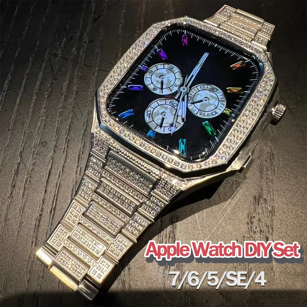 

Набор для модификации алмазов для Apple Watch Band 45 мм из нержавеющей стали и ремешок чехол для серии Iwatch 7 6 5 SE 4 аксессуары набор модов