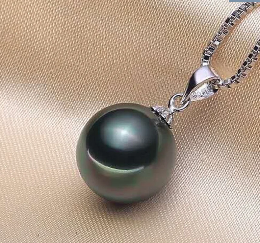 

Charming 13mm Natural Sea Tahitian Genuine Dark Black Round Pearl Pendant Free Shipping For Women Men Jewelry Pendant 022