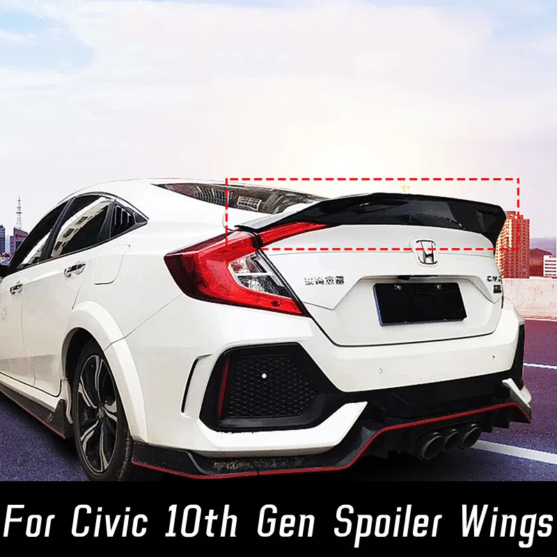 

For 2016 17 18 19 Honda Civic 10th Gen Sendan 4 Door Rear Trunk Lid Boot Car Spoiler Wings Black Carbon Styling Accessories