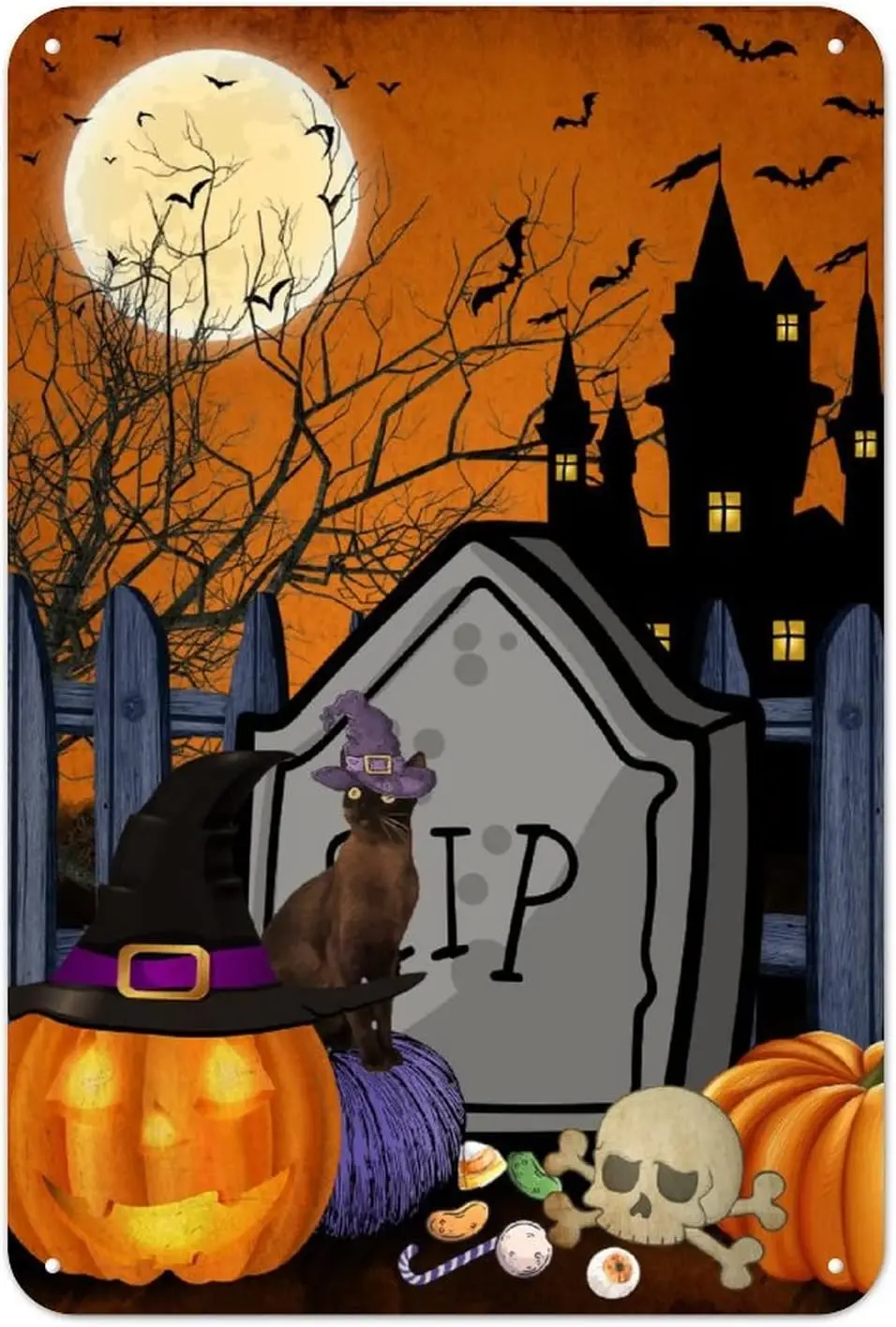 Хэллоуин Pumpkn Ct Grveyrd Tn Sgn Cstle Skull Wtches Moon Metl украшения 128n нержавеющие ретро Wll для дома