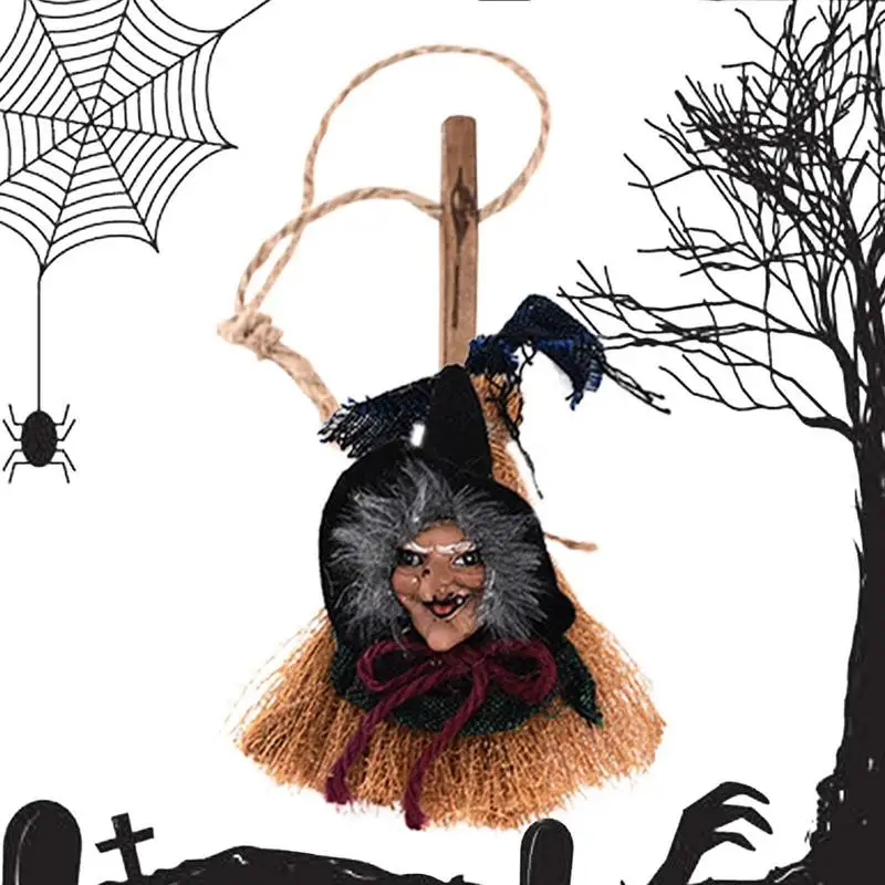 

Halloween Tree Ornaments Halloween Witch Broom Ornaments Hangable Unique Halloween Supplies Safety Creative Decorative Ornaments