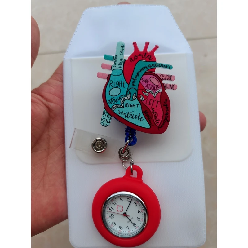 

Anatomical Heart Diagram Retractable Badge Reel,Retractable Lovely Cartoon Pattern Nurse Doctor Pocket Hang Clips Watches Colour