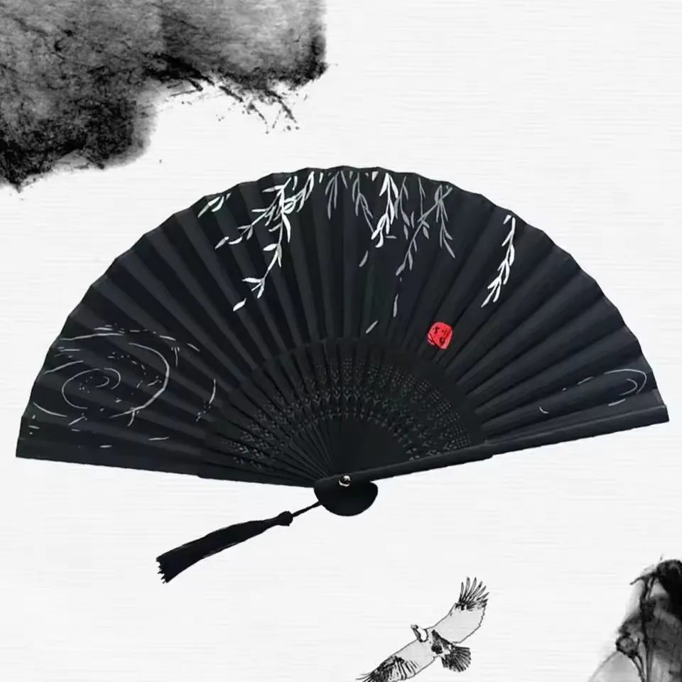 Шелковый складной веер, бамбуковый, 24 ребра