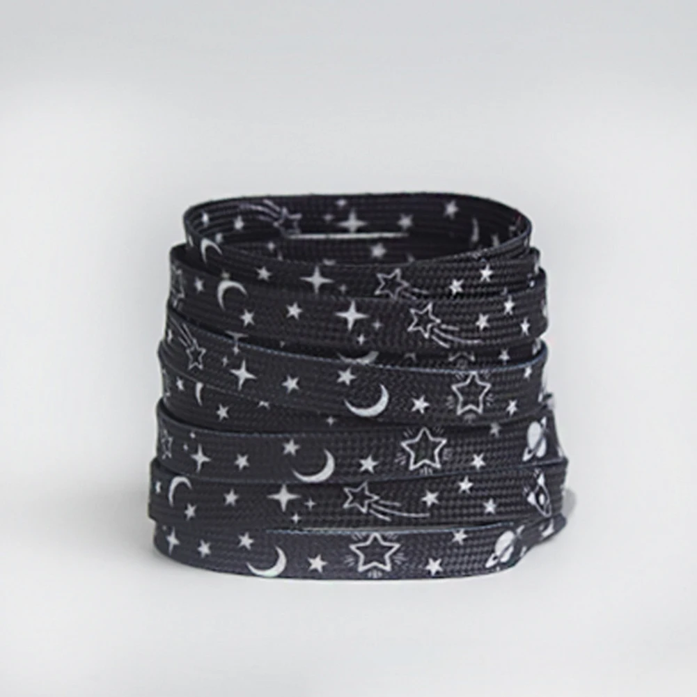 Stars Moon Shoelaces For Sneakers AF1 Gradient Classic Flat Shoelace Rainbow Shoe Laces With Stars Cosmic Milky Print Strings
