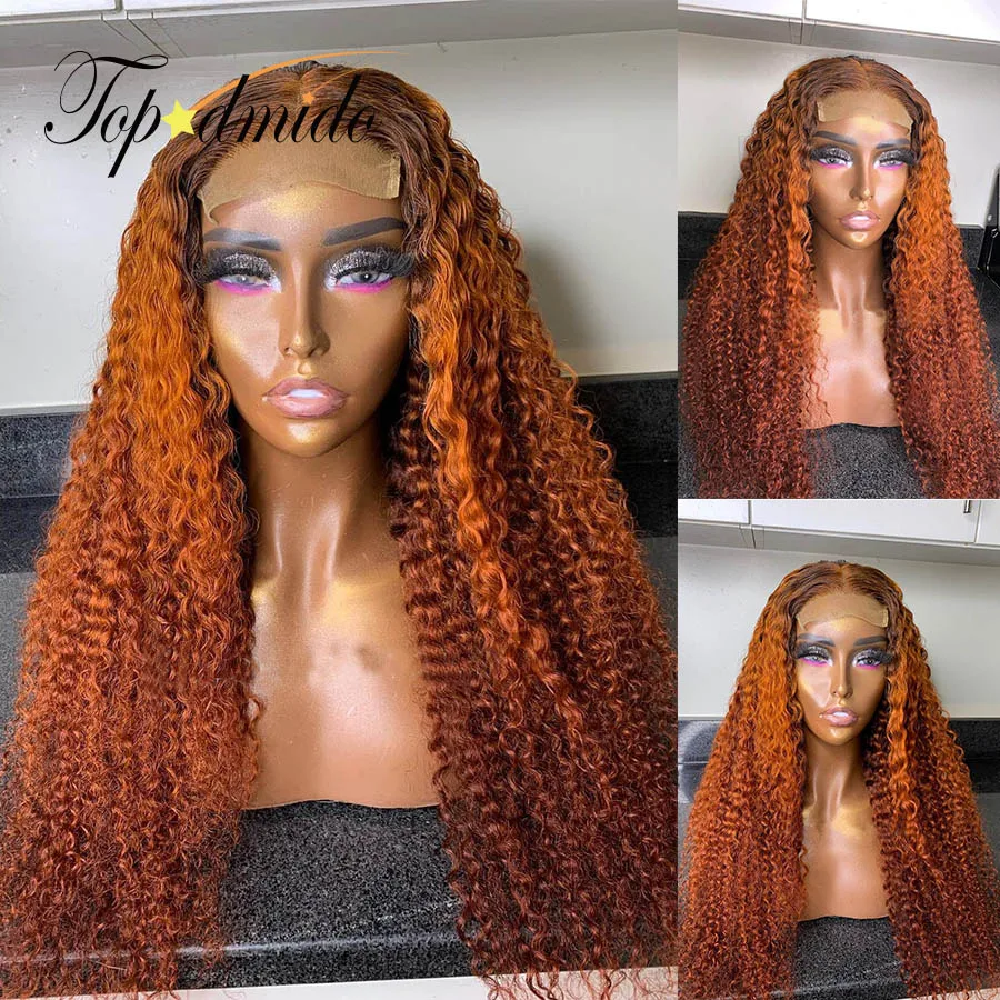 

Topodmido Ombre Ginger Color 13x6 Curly Human Hair Wigs with Pre-Plucked Hairline 4x4 Brazilian Remy Hair Closure Wigs for Woman