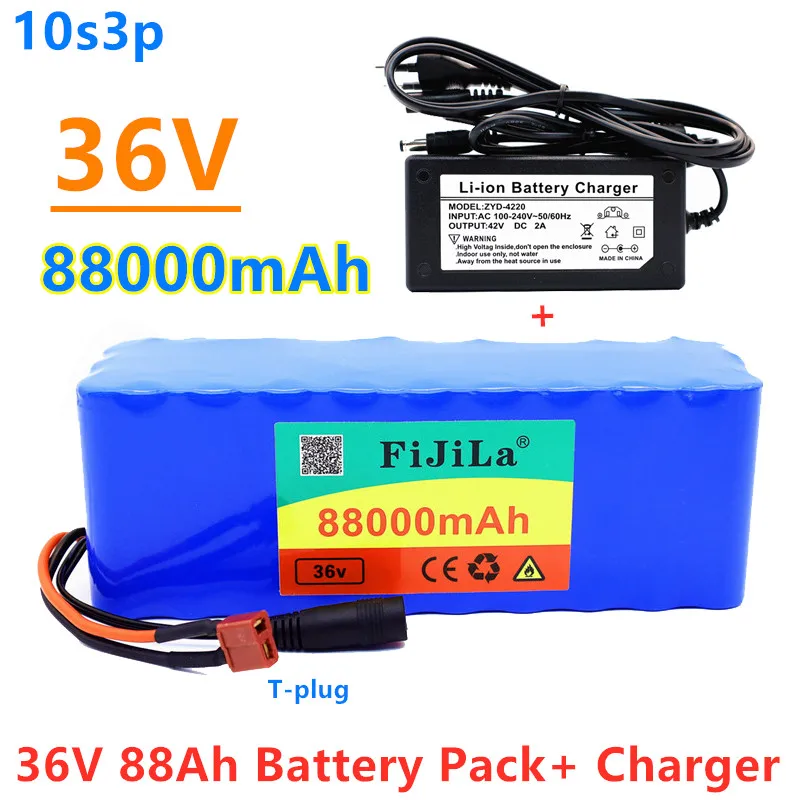 

10s3p 36V88Ah Battery 500W High Power 88000mAh Battery 36V Ebike Electric Bike Charger BMS + 42V2A Charger