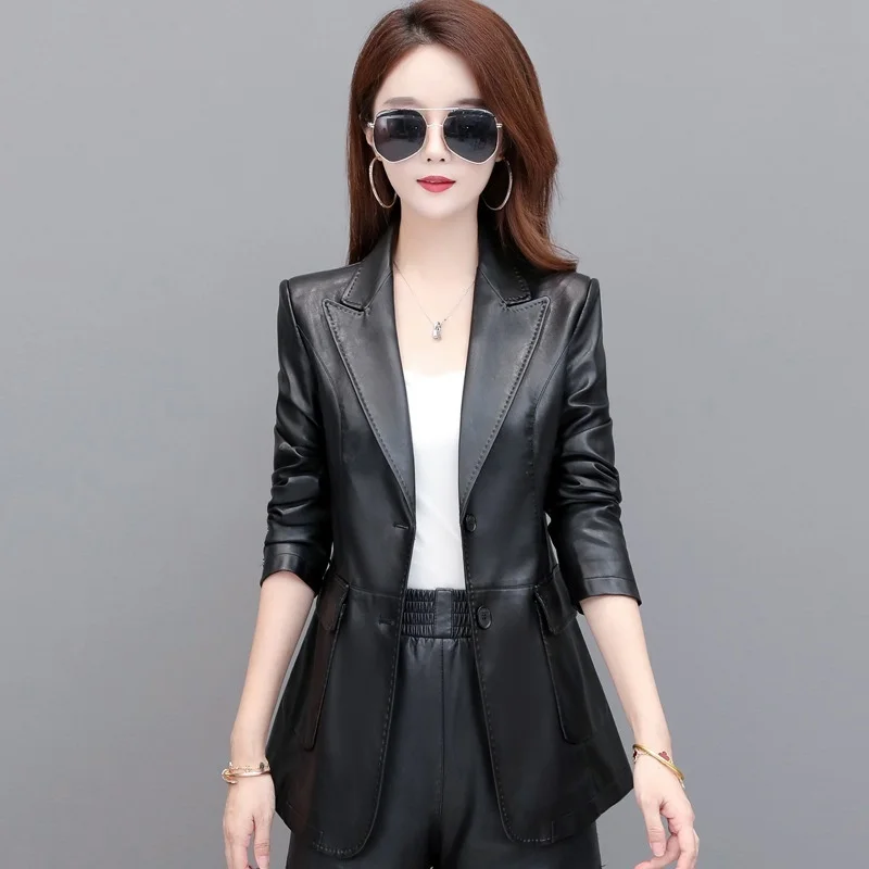 100% genuine real Spring Autumn 2023 Haining Genuine Sheepskin Leather Garment Women's Short Oversize Coat Korean Edition Slim M