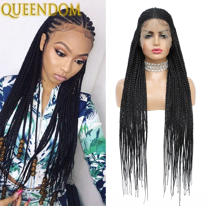 36 Inch Box Braids Lace Front Wigs for Black Women Super Long Box Braid Frontal Wig Ombre Synthetic Knotless Braided Lace Wigs
