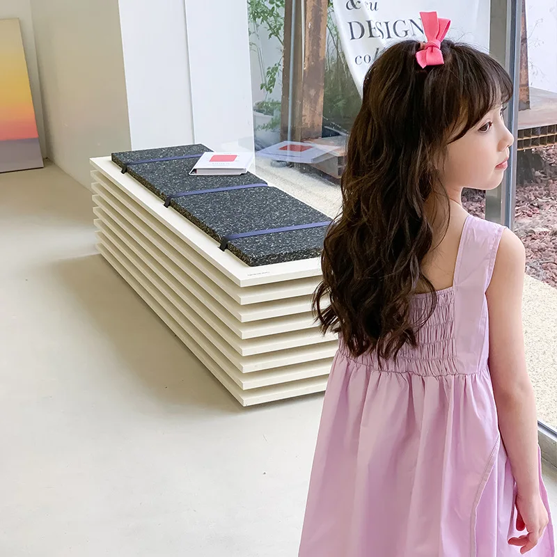 2024 корейское летнее платье для школьниц без рукавов повседневное однотонное