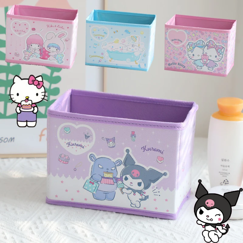 

Sanrio Hello Kitty Kuromi Cinnamoroll Storage Box Cute Cartoon Desktop Storage Box Multifunctional PU Leather Sundries Box