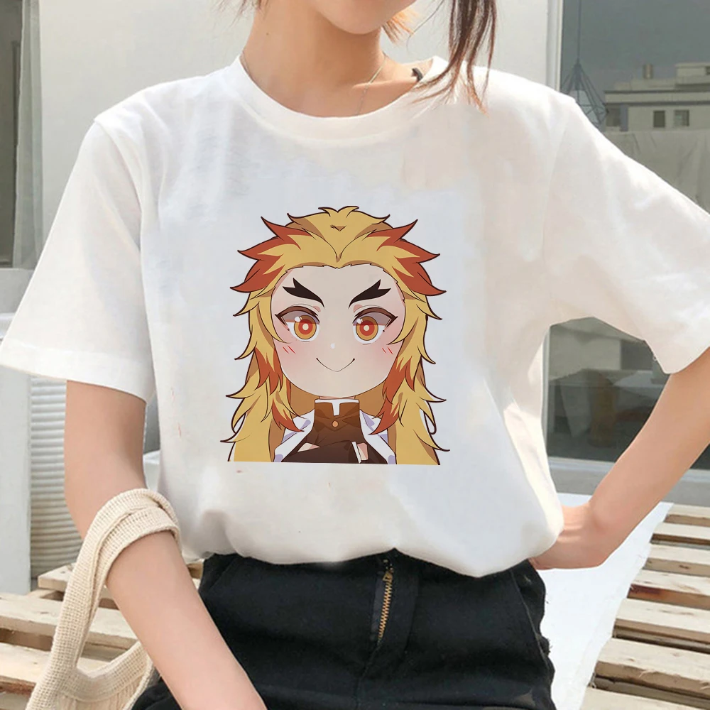 

Women T-Shirt Summer Ghost Killing Blade Tshirt All-Match Top Aesthetic Modern Trendy Printing Cartoon T Shirt Rengoku Shinjurou