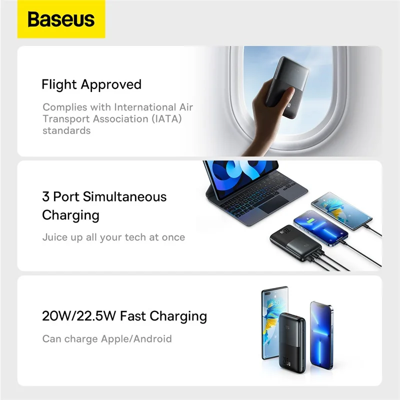 Baseus Power Bank 20000mAh External Battery 10000mAh Powerbank PD22.5W Portable Fast Charging For iPhone xiaomi Huawei poverbank
