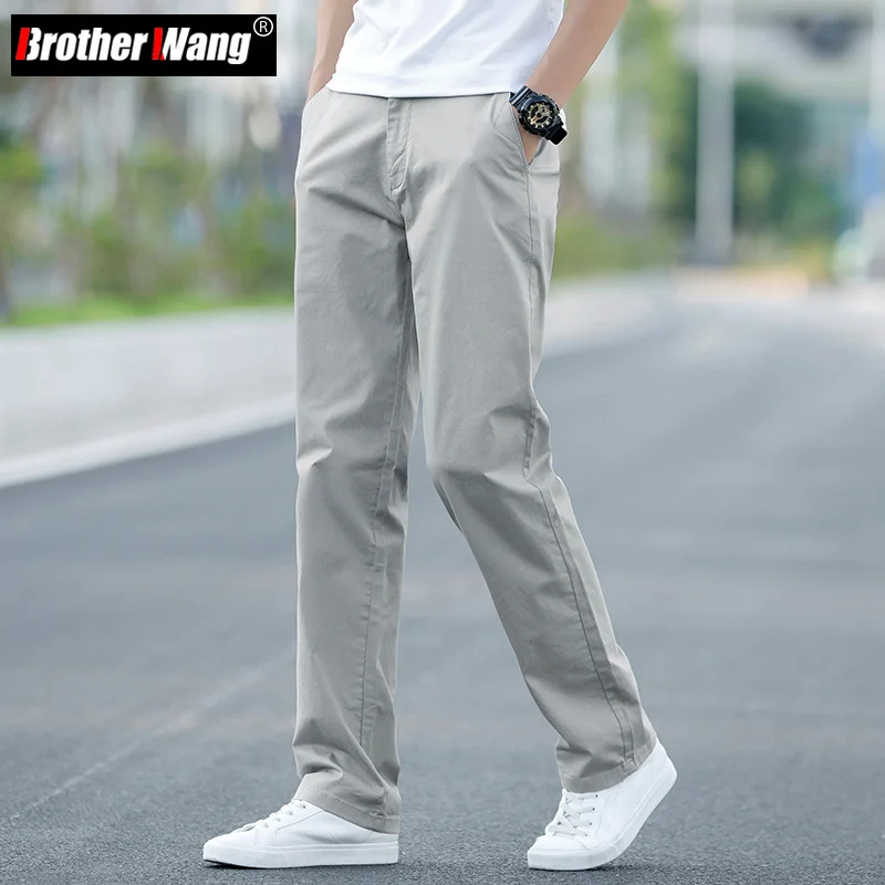 2023 Summer New Men's Tin Cotton Kaki Casual Pants Business Solid Color Stretc Trousers Brand Male ray Plus Size 40 42