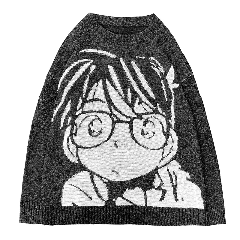 

Пуловер Kudo Shinichi мужской с японским мультяшным принтом, свитер свободного покроя в стиле хип-хоп, вязаное пальто с аниме, уличная одежда, осен...