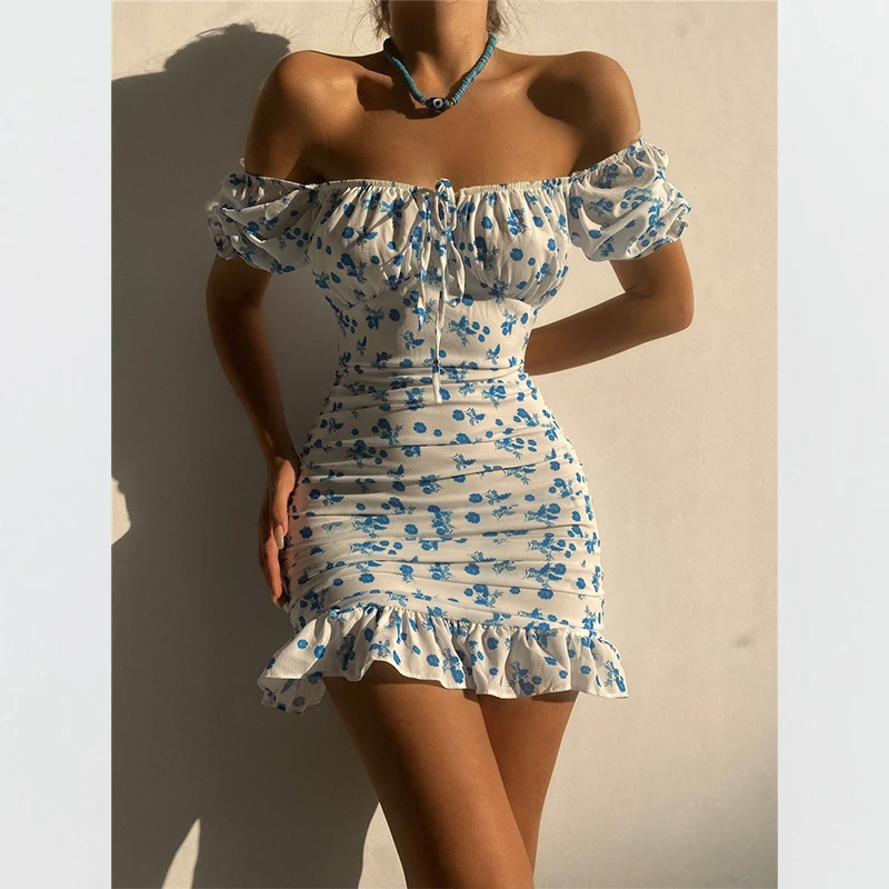 

Элегантное платье с цветочным принтом для женщин, летние платья 2022, новое облегающее Плиссированное облегающее мини-платье на молнии и завя...