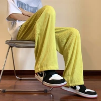 summer 4 color pleated pants men fashion casual wide leg ice silk pants mens japanese streetwear loose straight trousers men