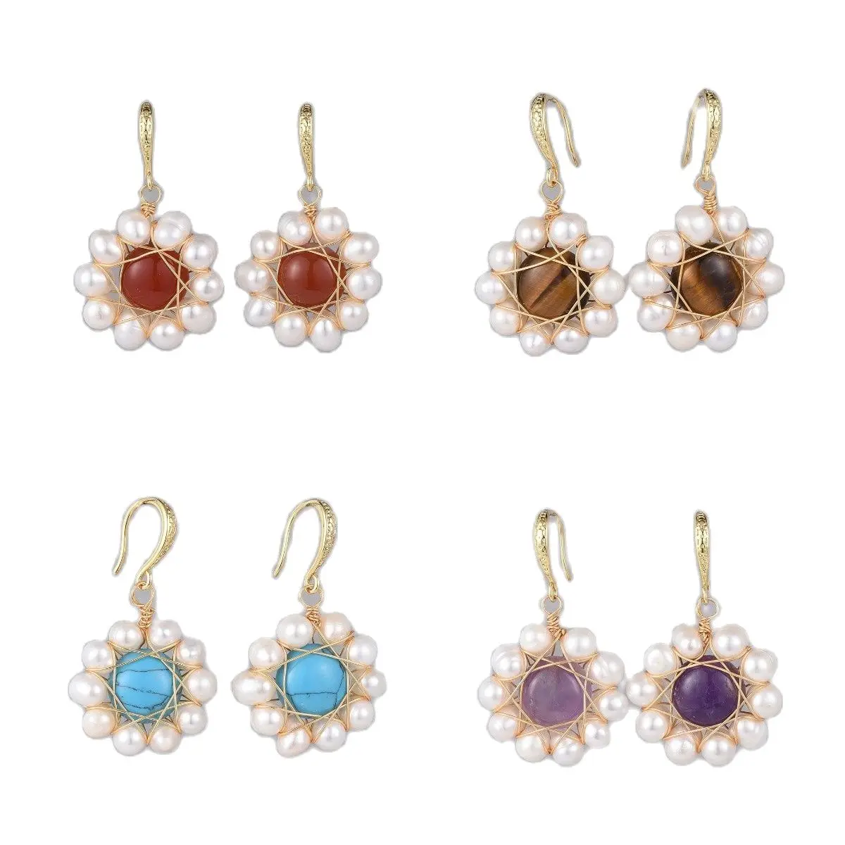 

Kissitty 3 Pairs Natural Stone Cabochons Dangle Earrings For Women Golden Plated Brass Hook Earrings Jewelry Findings Gift