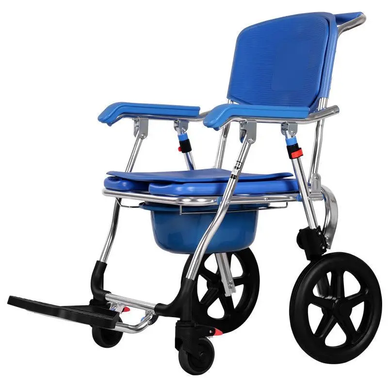 

Foldable Elderly Toilet Seat Chair Adult Commode With Big Wheels Disabled Pregnant Bathroom Stool Walking Assist Mobility Aids