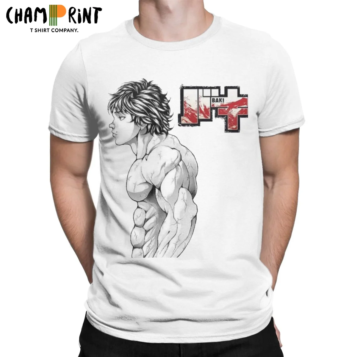 

Мужская футболка Baki Hanma Grappler, Повседневная футболка из чистого хлопка с коротким рукавом, аниме футболка с круглым вырезом, топы, идея для по...