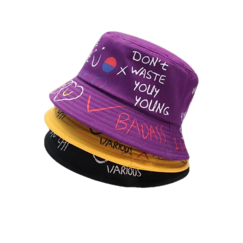 

Hat Men's Casual Fashion Fisherman Hat Summer Korean Style All-Matching Sun Hat Women's Street Cool Graffiti Bucket Hat Fashion