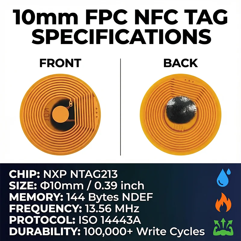 10-миллиметровая FPC NFC-метка NTAG213, перезаписываемая наклейка для устройств iPhone и Android, мини-RFID-стикер, 144 байта, для умного дома и автоматизации. (art.: 3920dc2640a62) - 3920dc2640a62