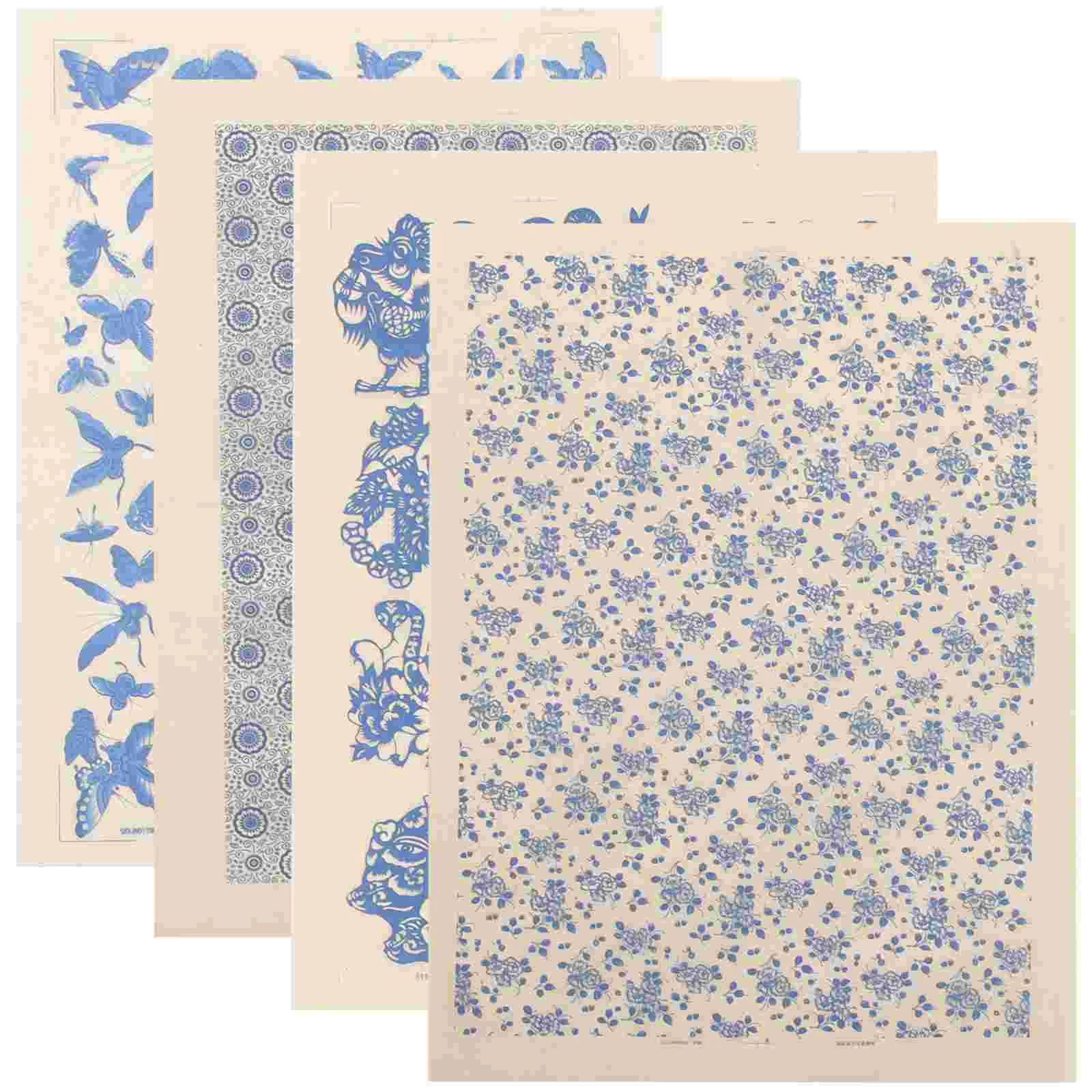 

4 Sheets Burnt Pottery Stickers Ceramic Decals Firing Cup Chic Transfer Paper Beautiful Underglaze Stamp
