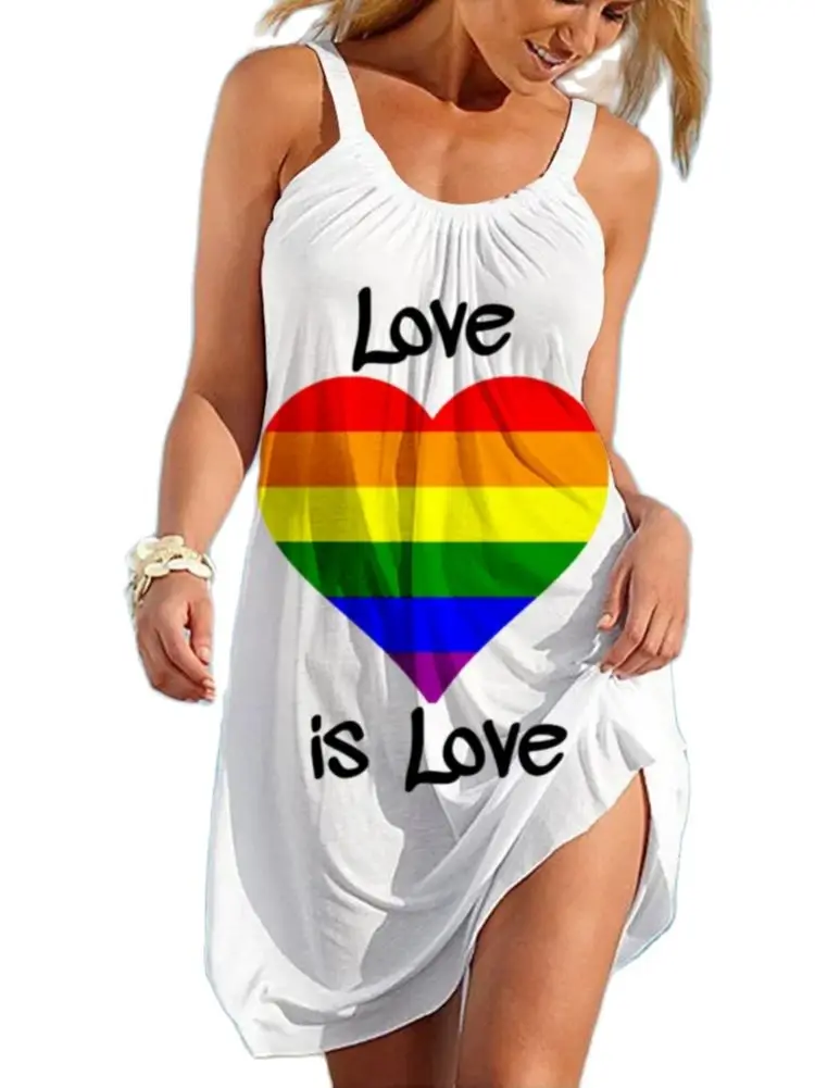 

Летнее мини-платье с принтом Love Is Love Graphic, модные женские винтажные платья, пляжная одежда в стиле бохо, сексуальное Вечерние нее платье сред...