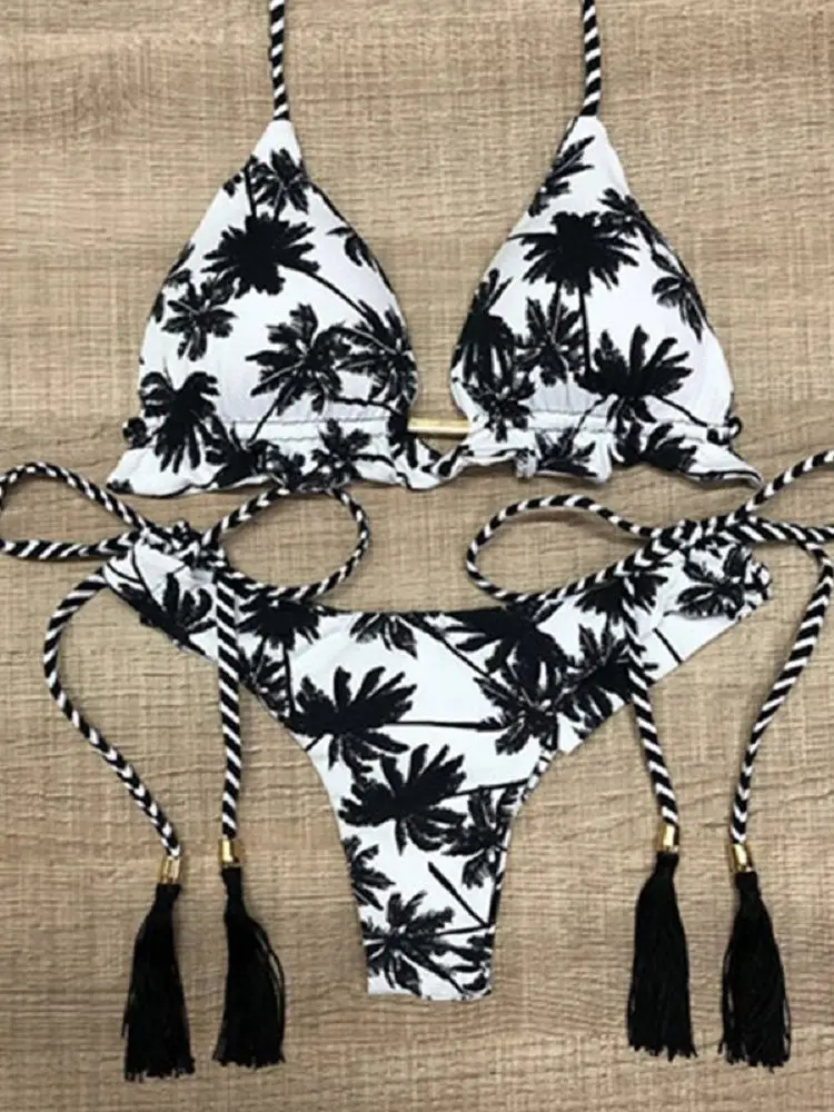 

Bikinis 2021 Biquini Maillot De Bain Femme Bathing Suit Women Sexy Coconut tree Print Swimsuit Swimwear Bikini Push Up K06-K07