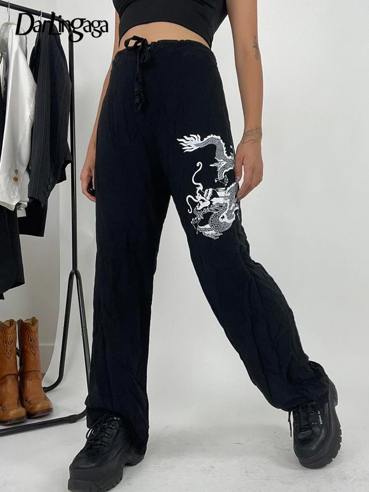 

Брюки женские прямые в стиле хип-хоп с драконом, в готическом стиле