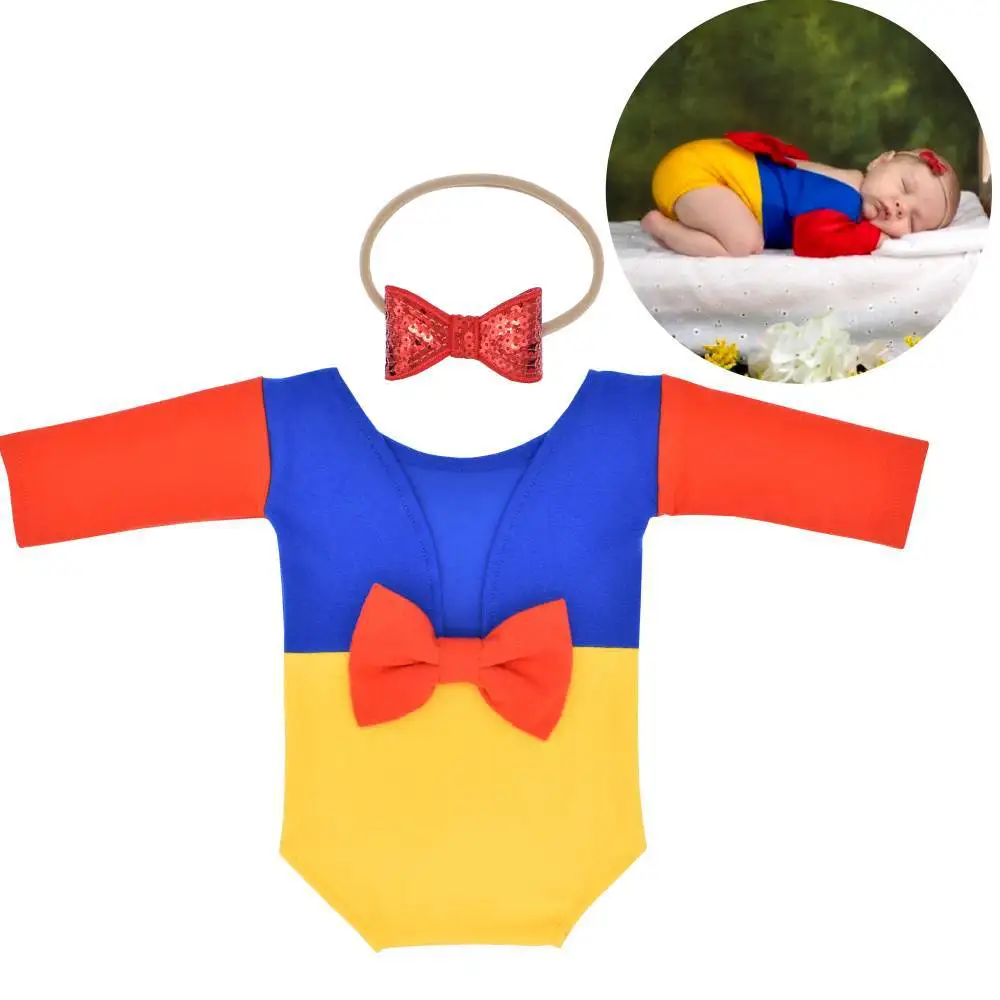 ❤️Newborn Photography Clothing Snow White Headband+Jumpsuits 2Pcs/set Baby Photo Props Accessories Studio Infant Shoot Clothes