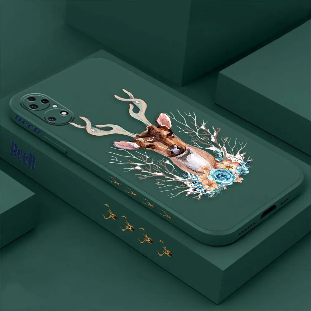 Fantasy Elk Deer Phone Case For Huawei P60 P50 P40 P30 P20 Mate 50 40 30 20 20X 10 Colour Liquid Silicone Cover Funda Cqoue Capa