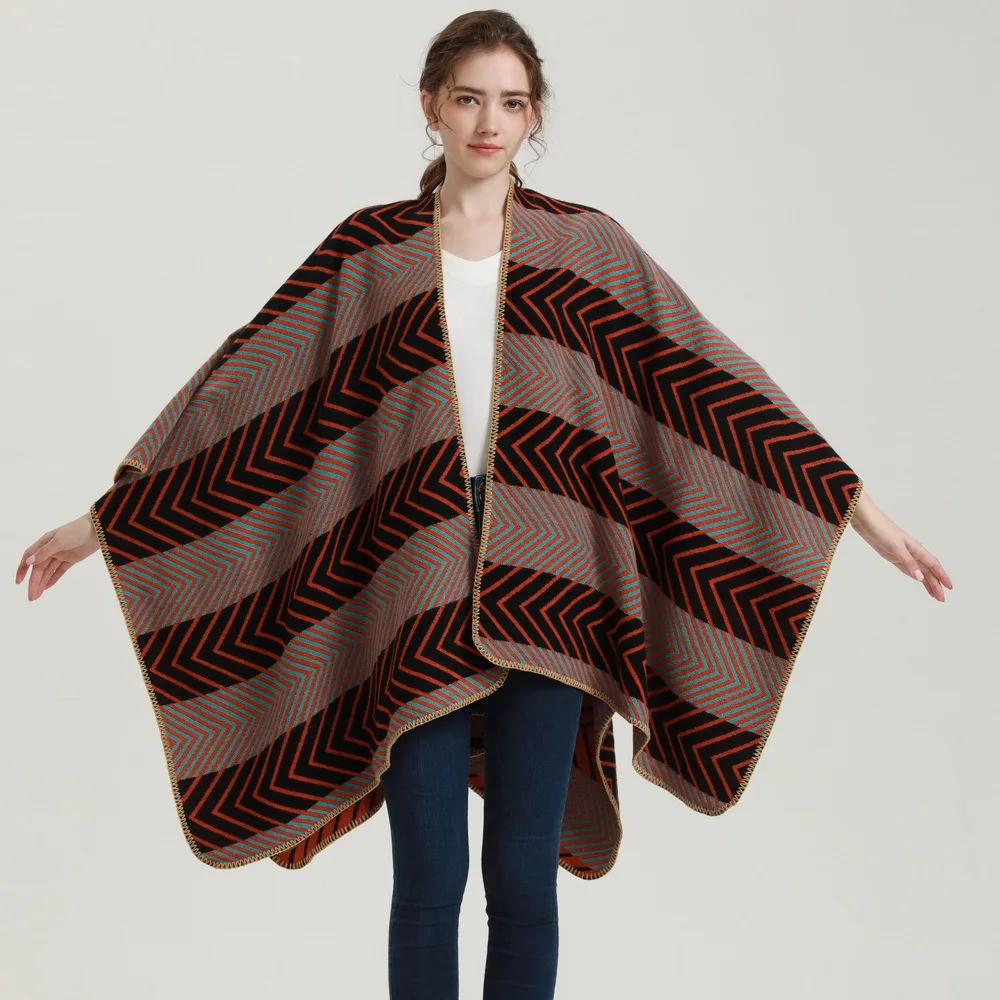 

2022 Women Winter Shawl With Decoration New Simple Warm Cashmere Jacket Cloak Print Sesign Stylish Long Pashmina Thickened Scarf
