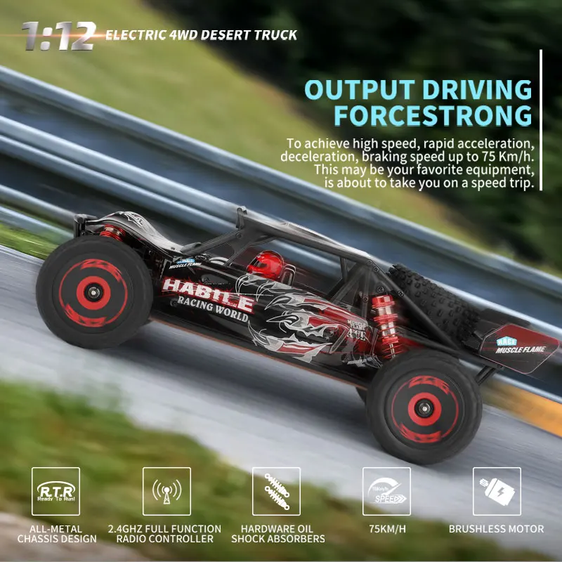 WLtoys 124017 124019 2.4G Racing RC Car 75KM/H Brushless 4WD Electric High Speed Off-Road Drift Remote Control Toys for Children images - 6