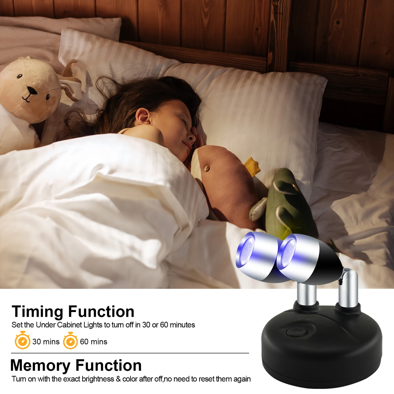 

Светодиоды RGB для шкафа, 2 шт., с регулируемой яркостью, 30/60 минут