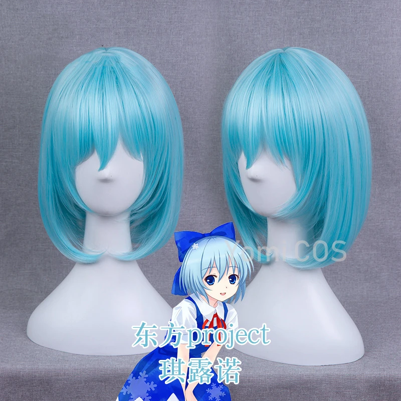 TouHou Project Cirno косплей синий парик короткие кудрявые термостойкие синтетические