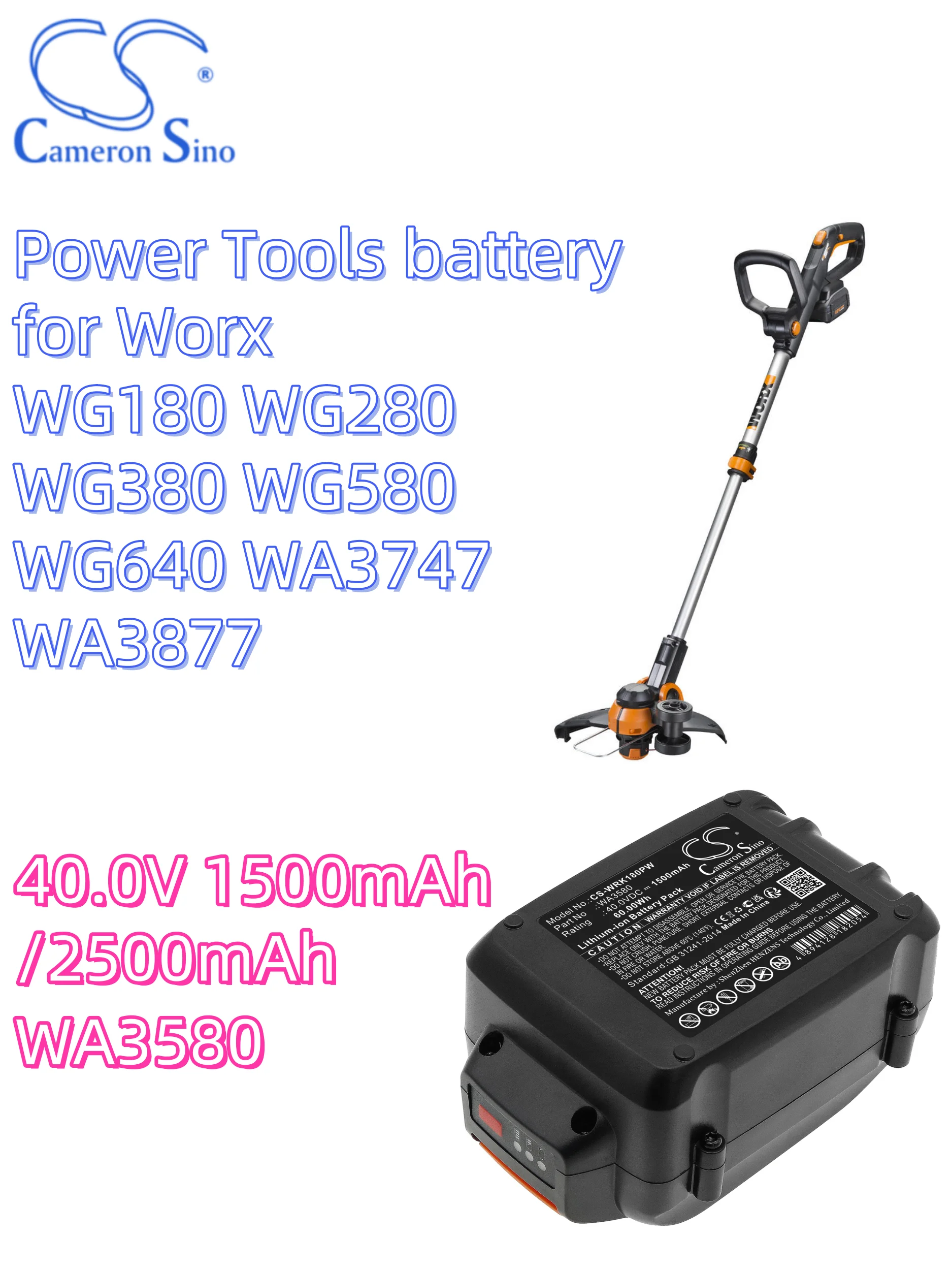 Цифровой аккумулятор Cameron sino электроинструменты 40 0 в 1500 мАч/2500 мАч для Worx WG180 WG280