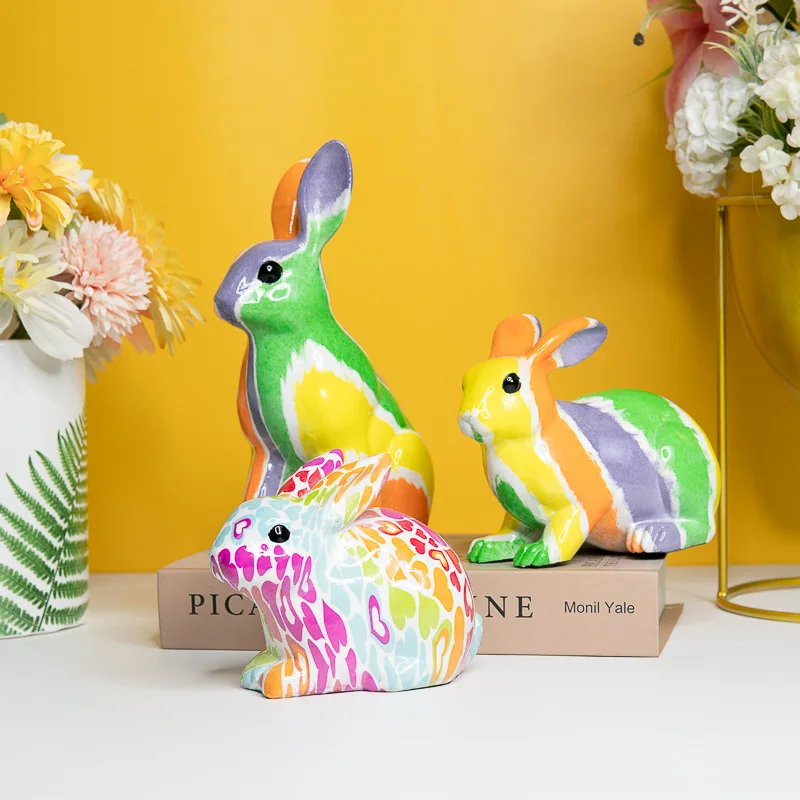 

Creative Rabbit Ornament Painted Crafts Living Room Decorative Figurines Bedroom Accessories Cubby El Oso Curioso Decoration